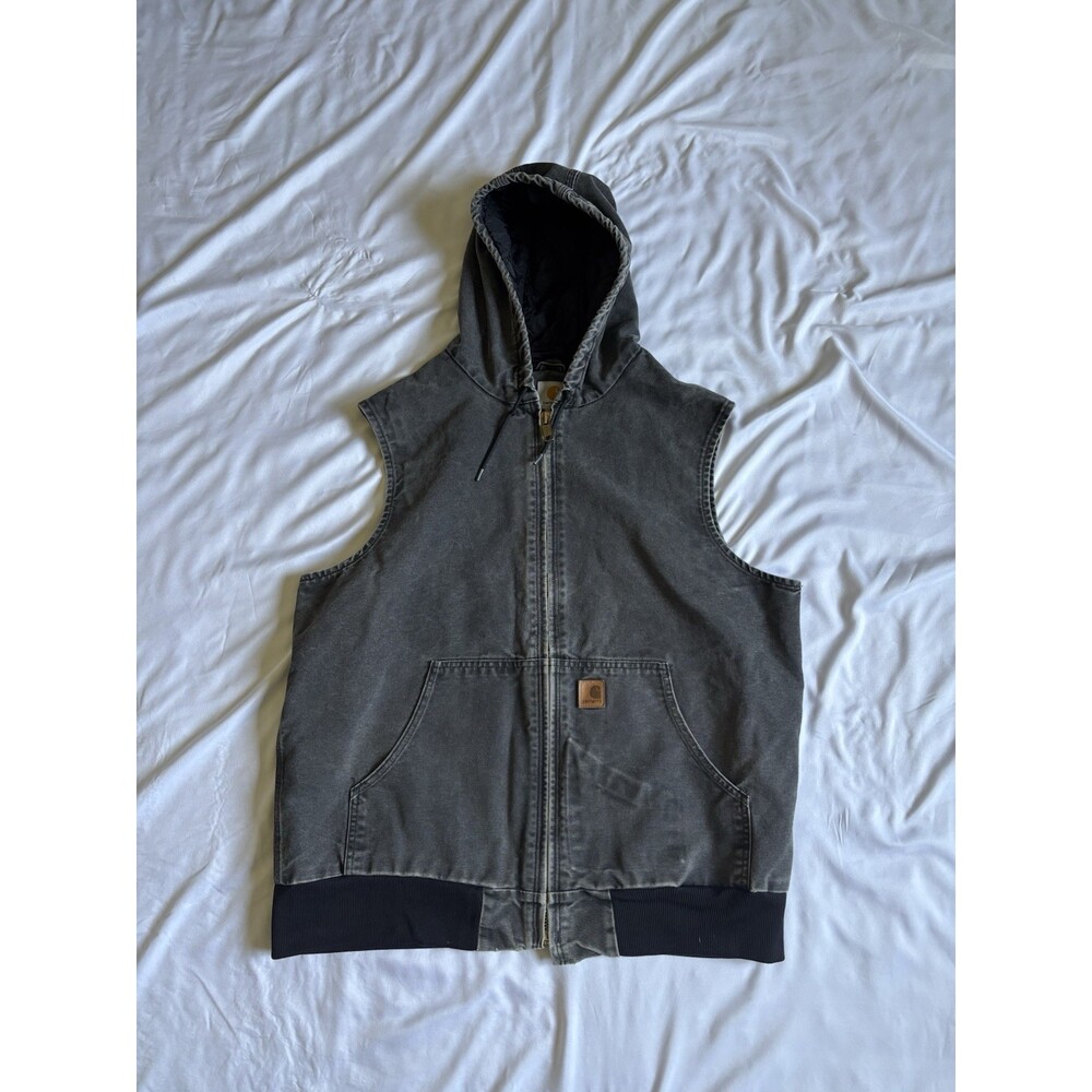 Carhartt 100121 Hooded Vest Jacket Mens Large Black Y2K Rugged Workwear Country